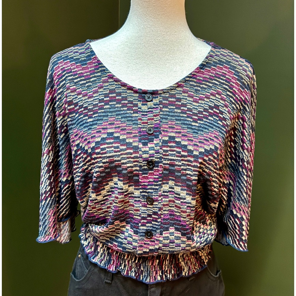 American Rag cie Patterned Button Front Dolman Sleeve Blouse‎ Women's S